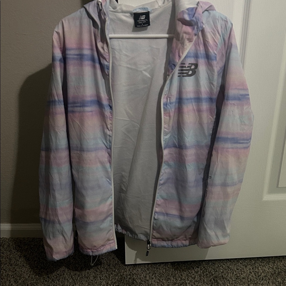 New Balance Pastel Striped Hooded Windbreaker — Pink, Blue, Lavender